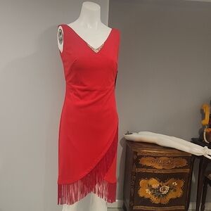 Chic Asymmetrical Red Fringe Dress